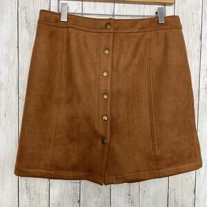 Preself Brown Faux Suede Button Mini Skirt Size: 14